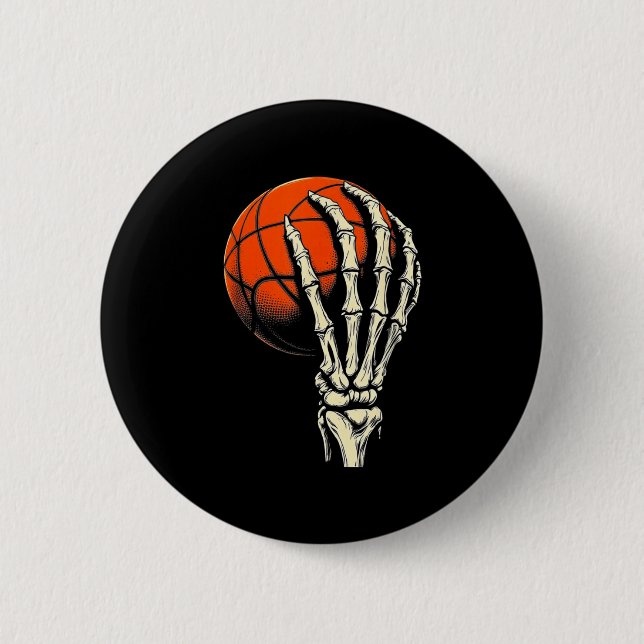 Halloween Basketball Skeleton Skull Player Men Boy 2 Inch Round Button (Front)