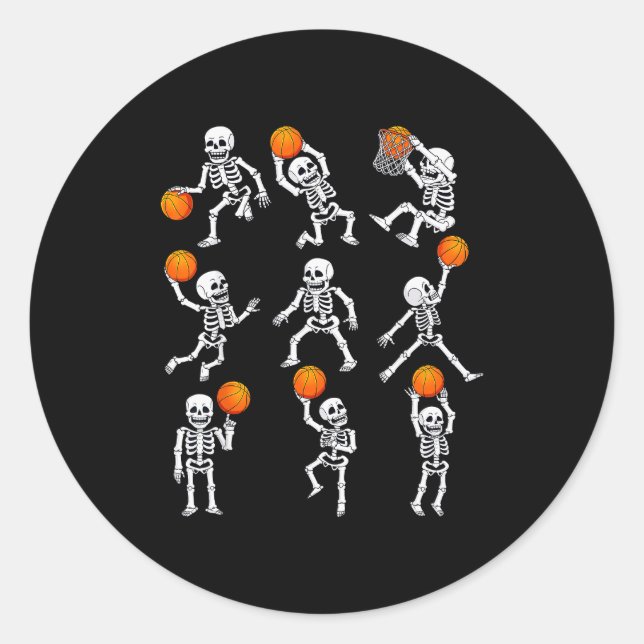 Halloween Basketball Skeletons Dunking Dribble Boy Classic Round Sticker (Front)