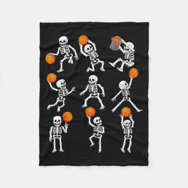Halloween Basketball Skeletons Dunking Dribble Boy Fleece Blanket (Front)