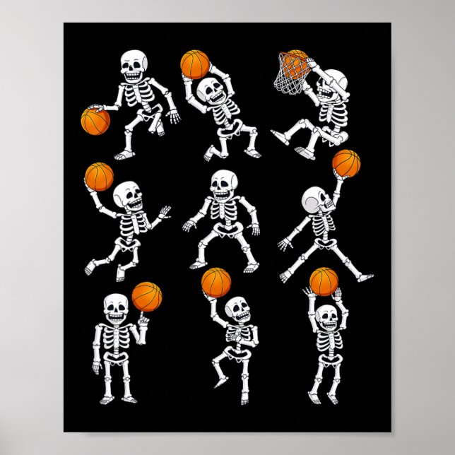 Halloween Basketball Skeletons Dunking Dribble Boy Poster (Front)