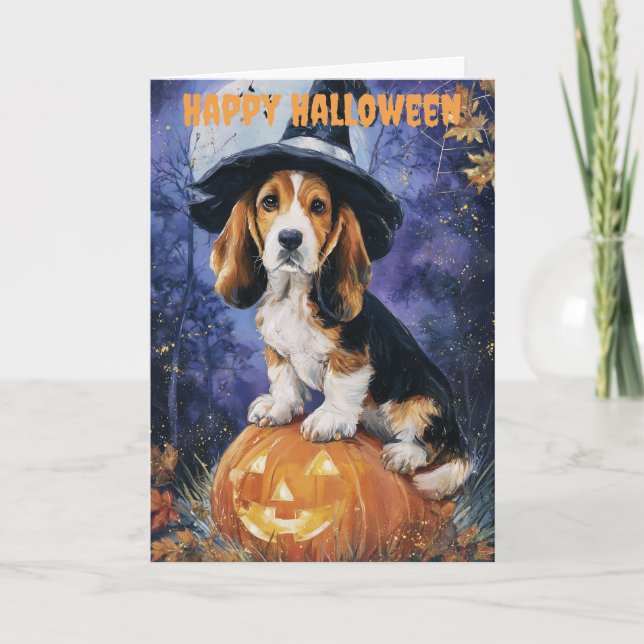 Halloween Basset Hound Holiday Card (Front)