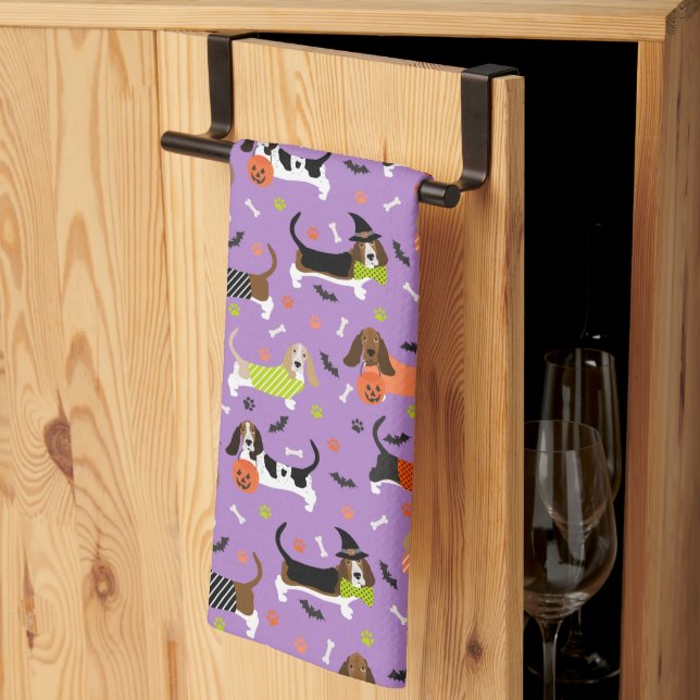 Halloween Basset Hound Kitchen Towel (Thirds Fold)