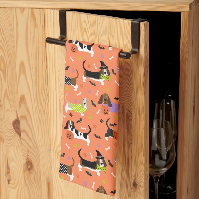 Halloween Basset Hound Kitchen Towel (Thirds Fold)