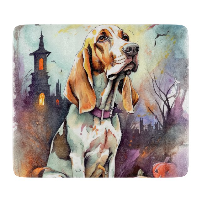 Halloween Basset Hound With Pumpkins Scary  Cutting Board (Front)