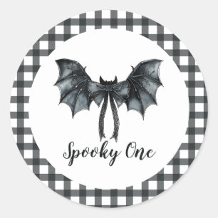 Halloween Bat Bow Spooky One 1st Birthday Classic Round Sticker