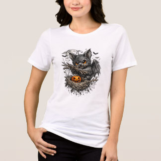 Halloween Bat Carrying Twigs to Build a Cozy Fores Tri-Blend Shirt