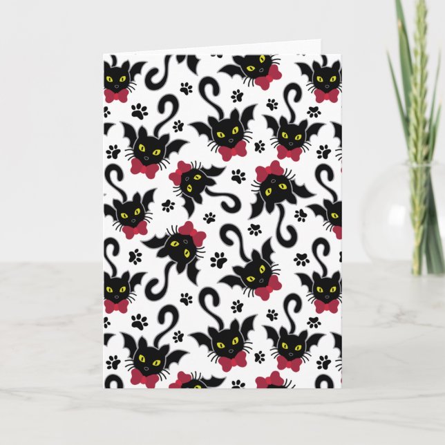 Halloween bat cats pattern holiday card (Front)