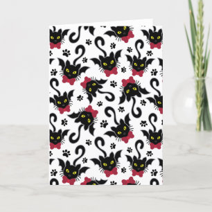 Halloween bat cats pattern holiday card