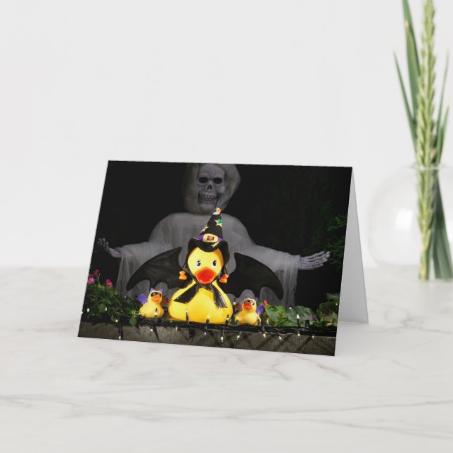 Halloween Bat Ducky Woman Protects and Defends Card (Front)