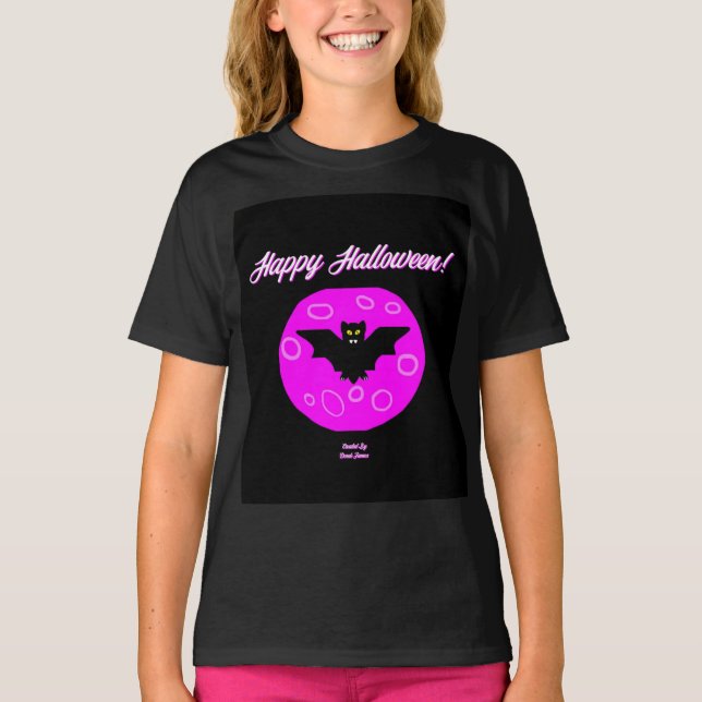 Halloween Bat Girls Black Basic T Shirt (Front)