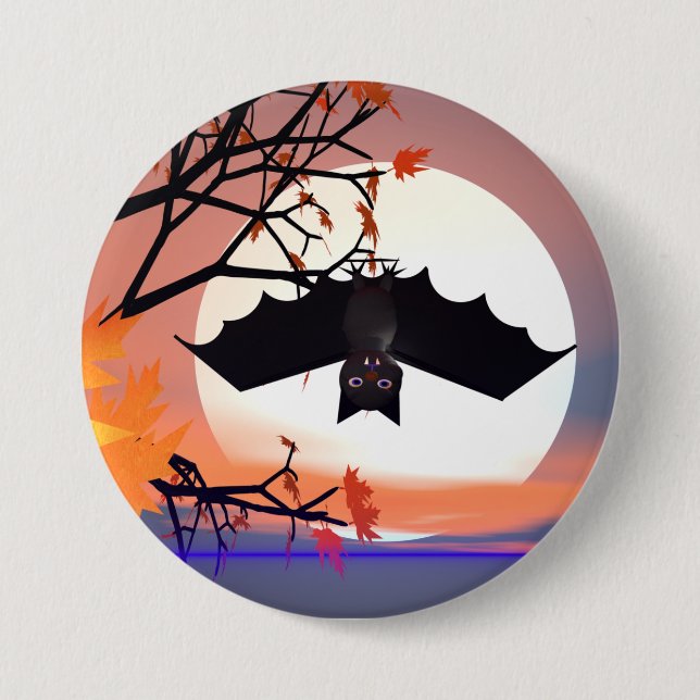 Halloween Bat in Tree 3 Inch Round Button (Front)