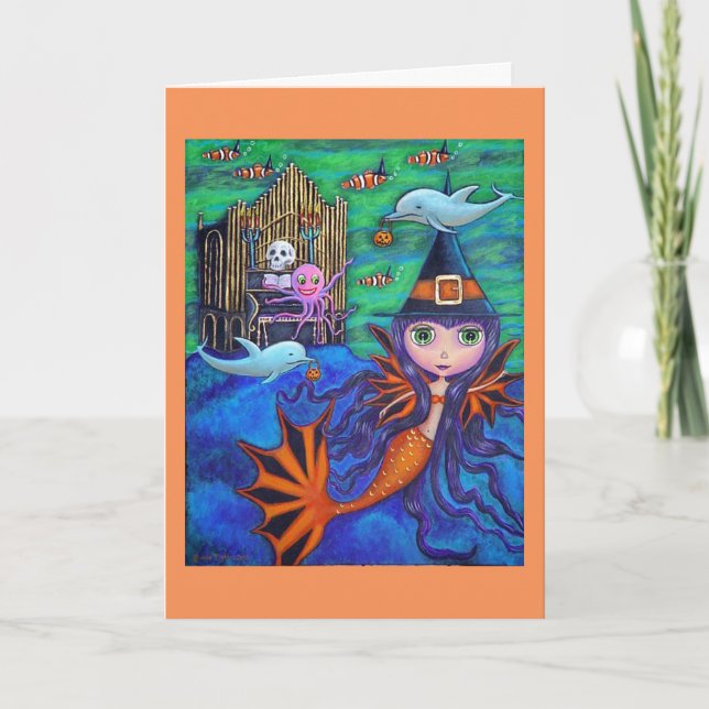 Halloween Bat Mermaid Witch Dolphins Octopus Organ Card (Front)