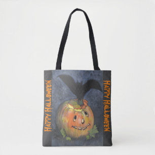 Halloween Bat & Pumpkin Designed Tote Bag