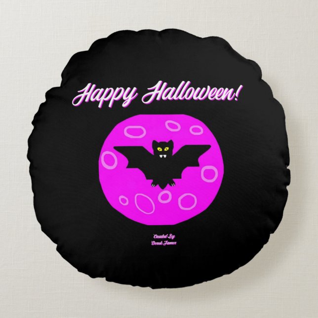 Halloween Bat Round Throw Pillow (Front)