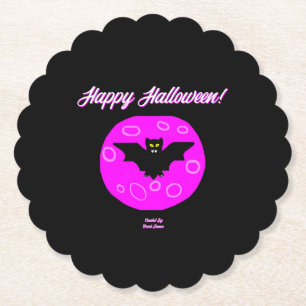 Halloween Bat Scalloped Round Paper Coaster