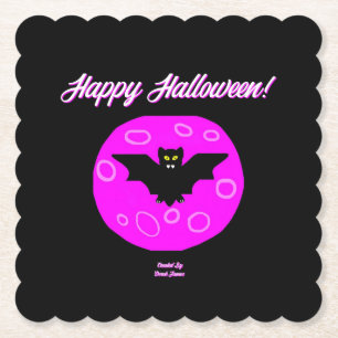 Halloween Bat Scalloped Square Paper Coaster