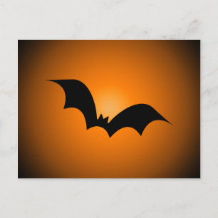 Halloween Bat Silhouette Orange Sky Postcard