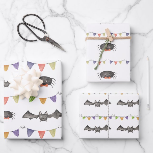 Halloween Bat Spider Pattern Wrapping Paper (Front)