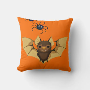Halloween Bat & Spiders Throw Pillow