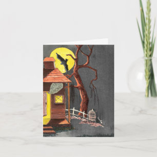 Halloween Bat Tombstone Haunted House card