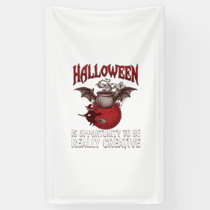 Halloween Bat Winged Cauldron Flying Witch Ghost Banner