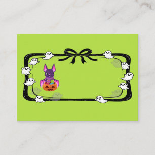 Halloween Bat With Candy Green Place Card