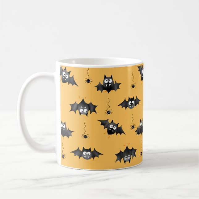 Halloween Bats and Dangling Spiders Mug (Left)