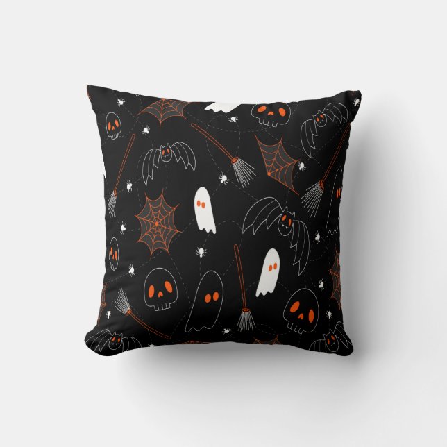 Halloween Bats and Ghosts Throw Pillow (Front)