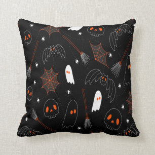 Halloween Bats and Ghosts Throw Pillow