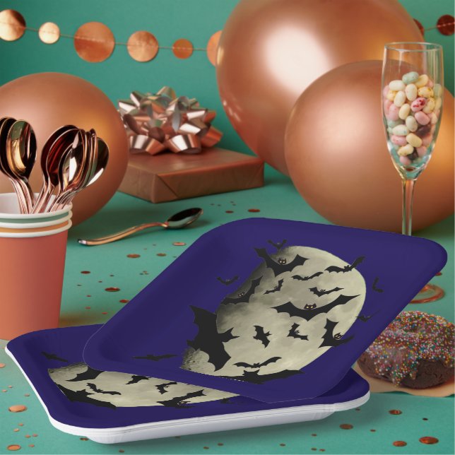 Halloween Bats and Haunting Moon Paper Plate (Multi)