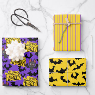 Halloween Bats and Lettering Wrapping Paper Sheet
