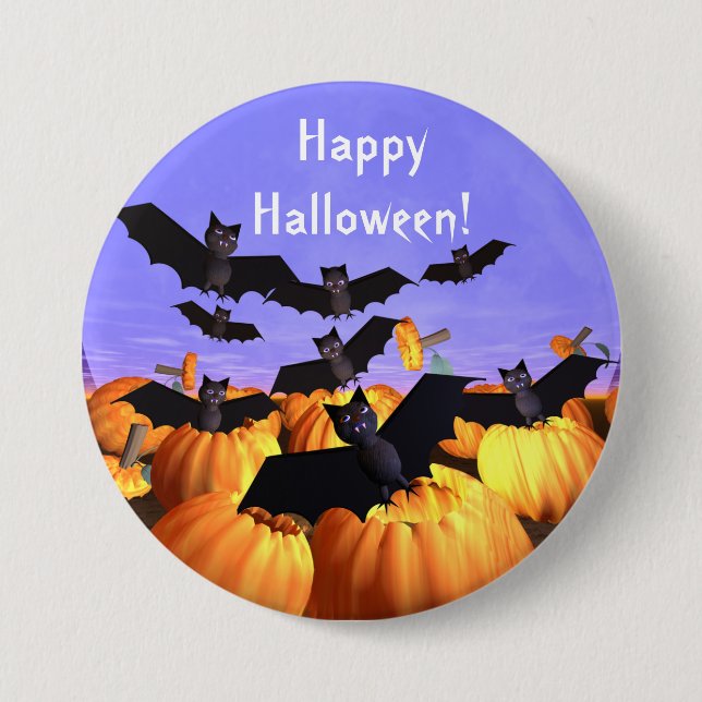 Halloween Bats and Pumpkins 3 Inch Round Button (Front)