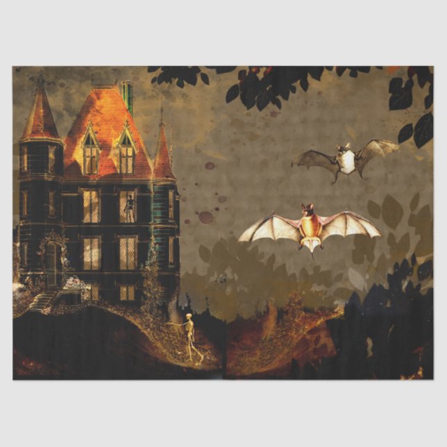 Halloween Bats and Skeleton Decoupage Tissue Paper (Front)