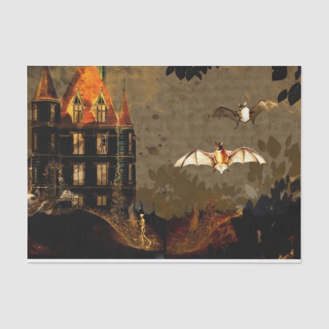 Halloween Bats and Skeleton Decoupage Tissue Paper (Front)