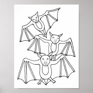 Halloween Bats Colouring Page Art Poster