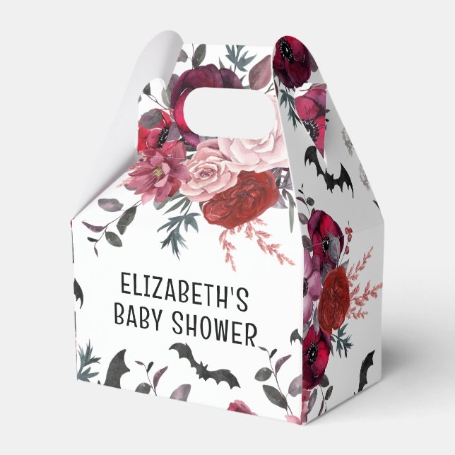 Halloween Bats Flowers Baby Shower Favor Box (Front Side)