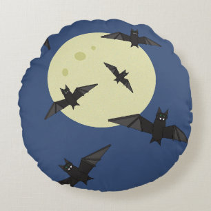 Halloween Bats flying with moon Round Pillow