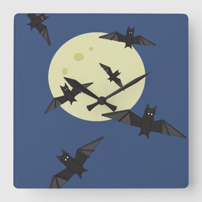 Halloween Bats flying with moon Square Wall Clock (Front)