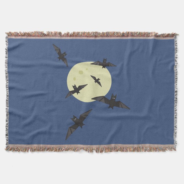 Halloween Bats flying with moon Throw Blanket (Front)