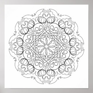 Halloween Bats, Ghosts, Skulls, & More Colouring Poster