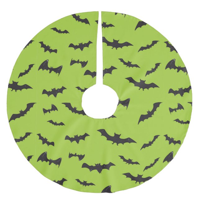 Halloween Bats on Lime Green Brushed Polyester Tree Skirt (Front)