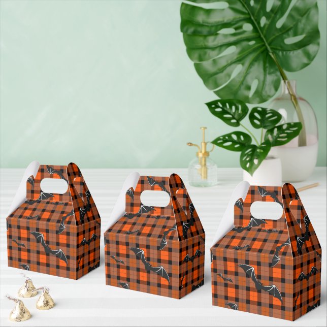 Halloween Bats On Plaid Favor Box (Multiple)