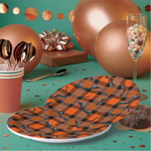 Halloween Bats On Plaid  Paper Plate
