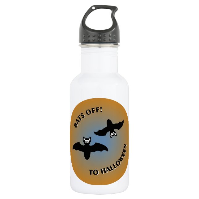 Halloween Bats Orange Blue 532 Ml Water Bottle (Front)