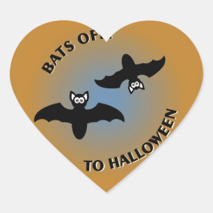 Halloween Bats Orange Blue Heart Sticker