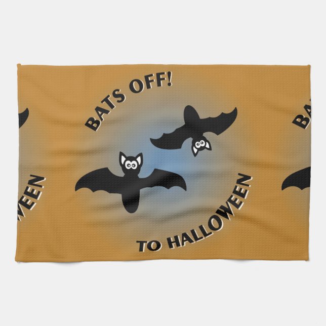 Halloween Bats Orange Blue Kitchen Towel (Horizontal)
