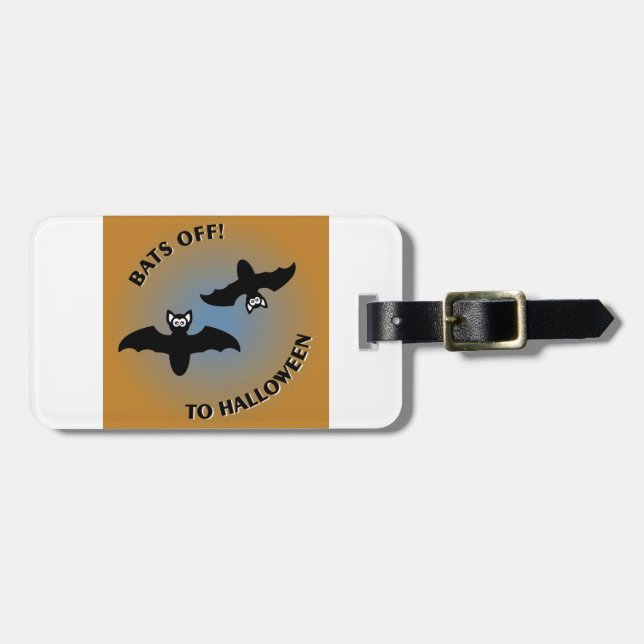 Halloween Bats Orange Blue Luggage Tag (Front Horizontal)