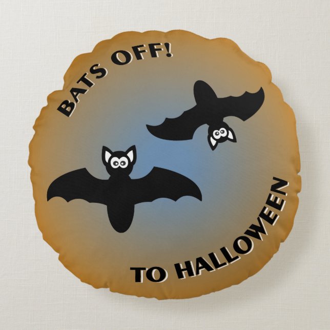 Halloween Bats Orange Blue Round Pillow (Front)