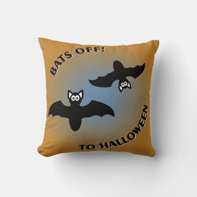 Halloween Bats Orange Blue Throw Pillow (Front)