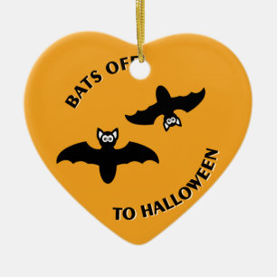 Halloween Bats Orange Ceramic Ornament